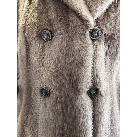 Vintage 60s Mink Fur Coat Tan Double-Breasted Design Long Sleeves Satin Lining - Picture 10 of 11